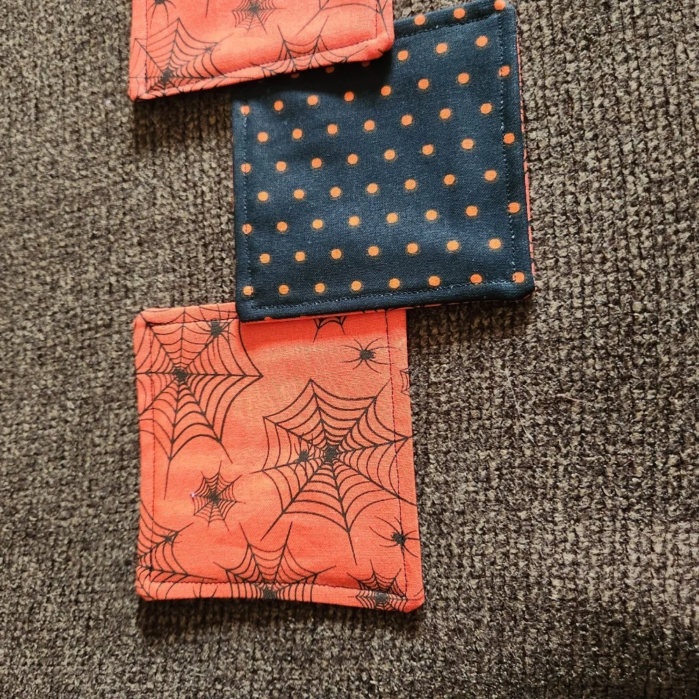Halloween Coasters Set Of 4 Handmade Spiderwebs Orange Black New
